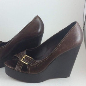 BCBG MAX AZRIA Peep Toe Mahogany Wedge Platform